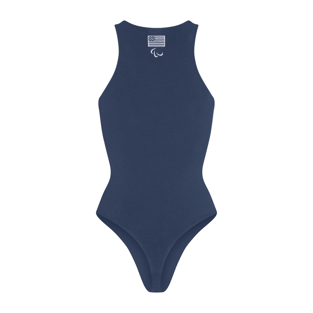 SKIMS FOR TEAM USA COTTON JERSEY PARALYMPIC HIGH NECK BODYSUIT | NAVY