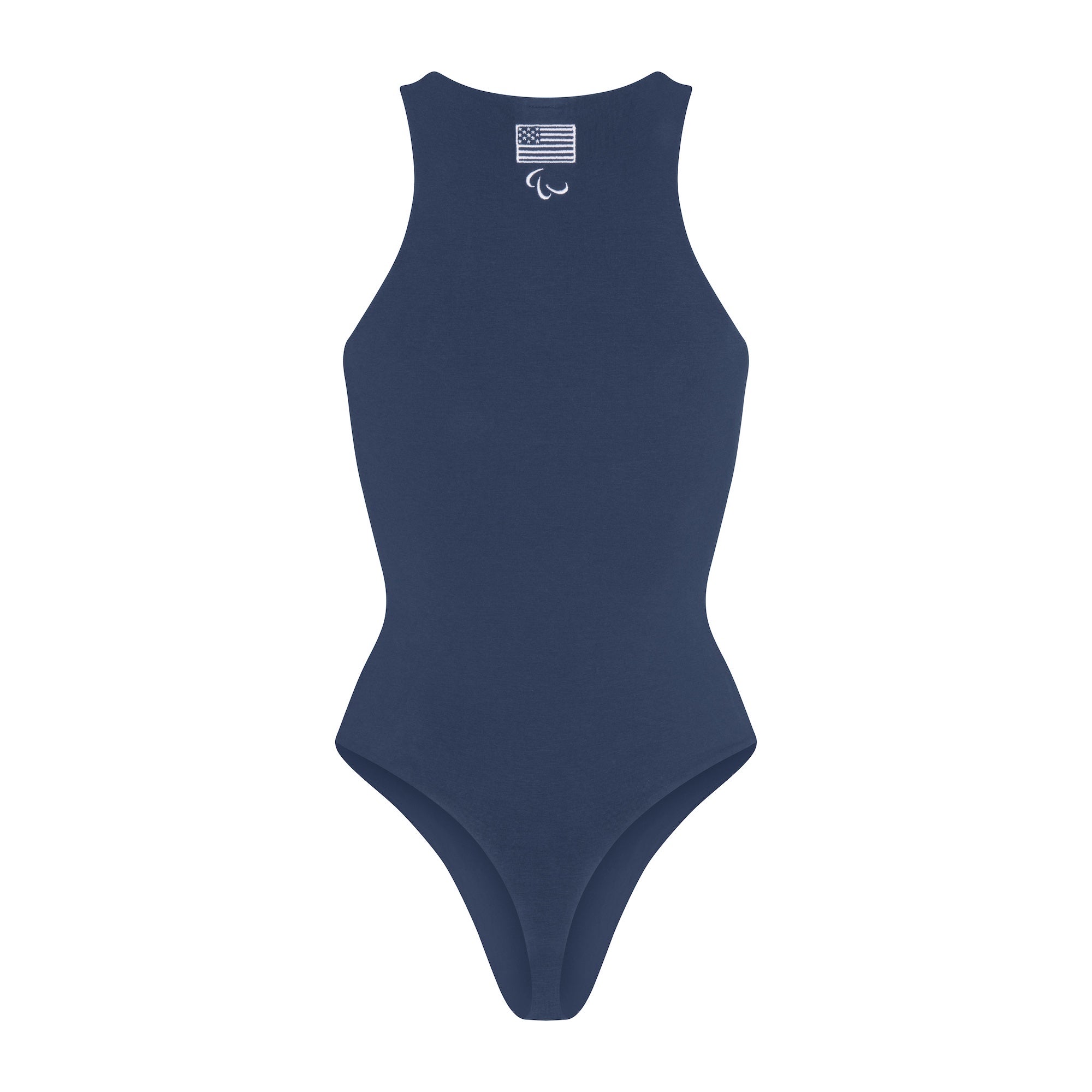SKIMS FOR TEAM USA COTTON JERSEY PARALYMPIC HIGH NECK BODYSUIT | NAVY