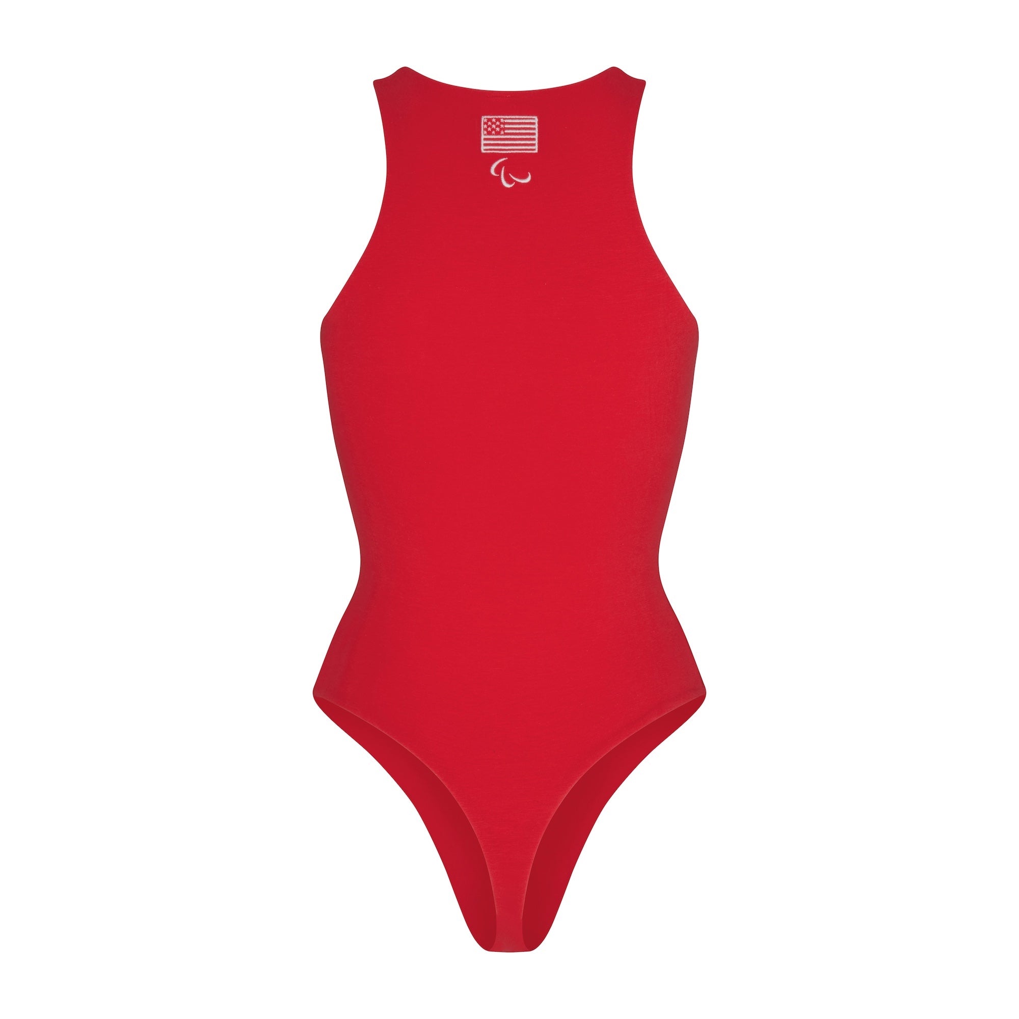SKIMS FOR TEAM USA COTTON JERSEY PARALYMPIC HIGH NECK BODYSUIT | RED
