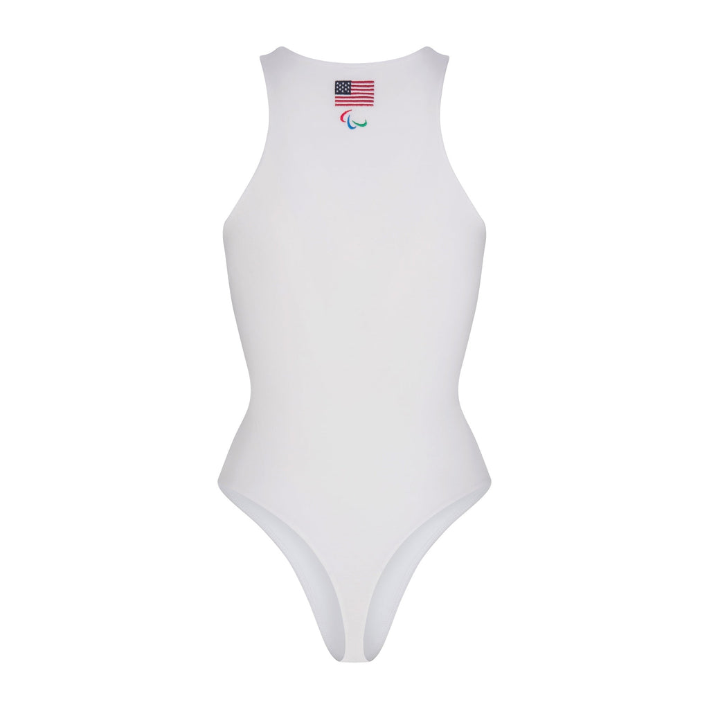 SKIMS FOR TEAM USA COTTON JERSEY PARALYMPIC HIGH NECK BODYSUIT | WHITE