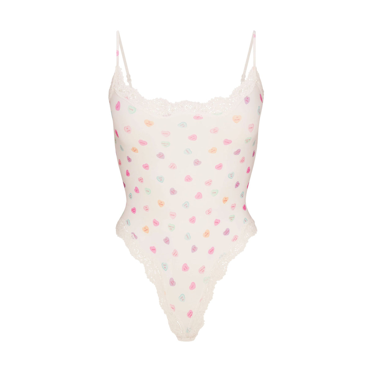 FITS EVERYBODY LACE CAMI BODYSUIT | MARBLE CANDY HEART PRINT