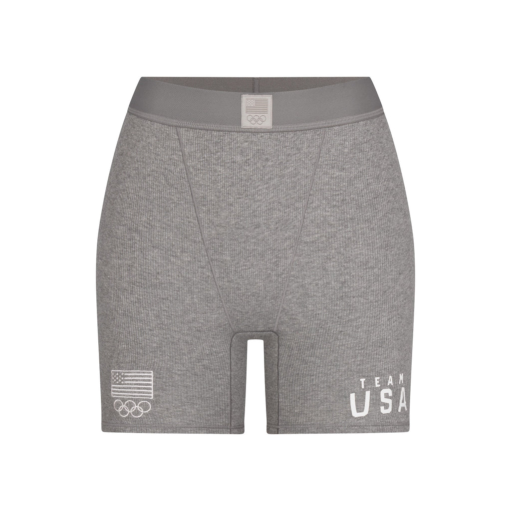 SKIMS FOR TEAM USA COTTON RIB OLYMPIC BOXER | HEATHER GREY