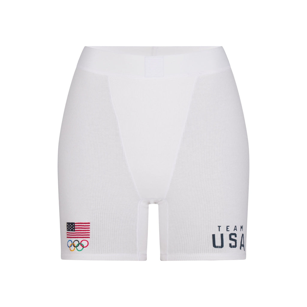 SKIMS FOR TEAM USA COTTON RIB OLYMPIC BOXER | WHITE