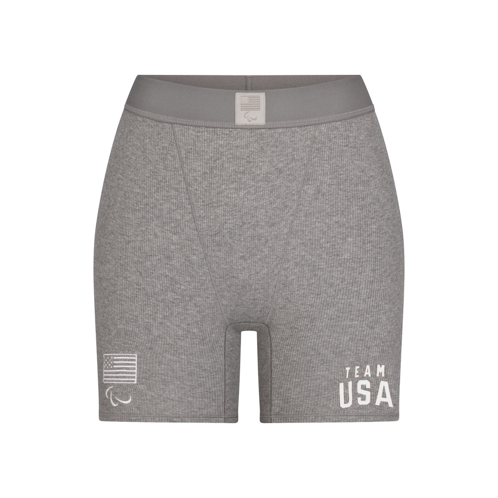 SKIMS FOR TEAM USA COTTON RIB PARALYMPIC BOXER | HEATHER GREY