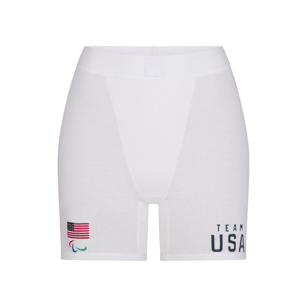 SKIMS FOR TEAM USA COTTON RIB PARALYMPIC BOXER | WHITE