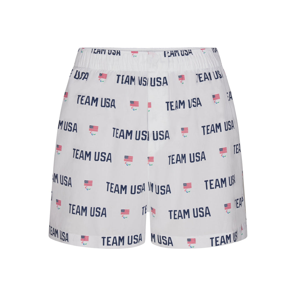 SKIMS FOR TEAM USA COTTON POPLIN SLEEP PARALYMPIC BOXER | WHITE