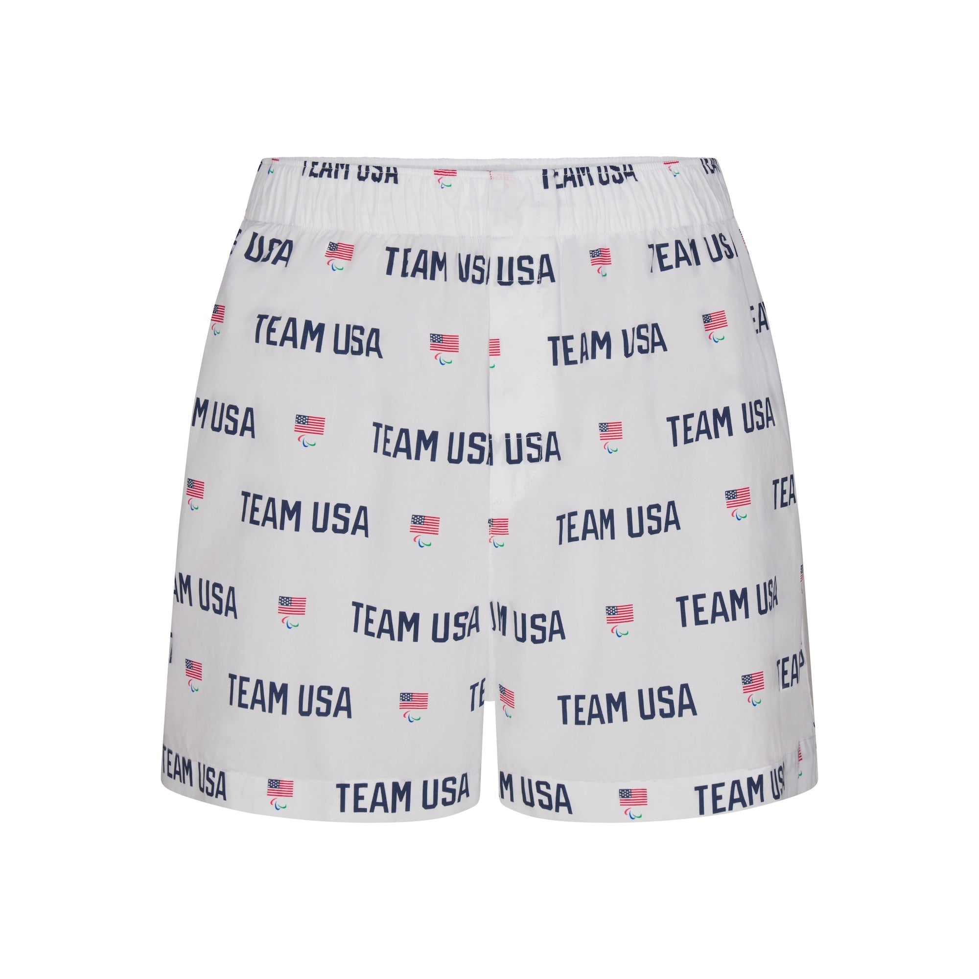 SKIMS FOR TEAM USA COTTON POPLIN SLEEP PARALYMPIC BOXER | WHITE