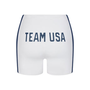 SKIMS FOR TEAM USA SIGNATURE SWIM PARALYMPIC MID WAIST SHORT | WHITE