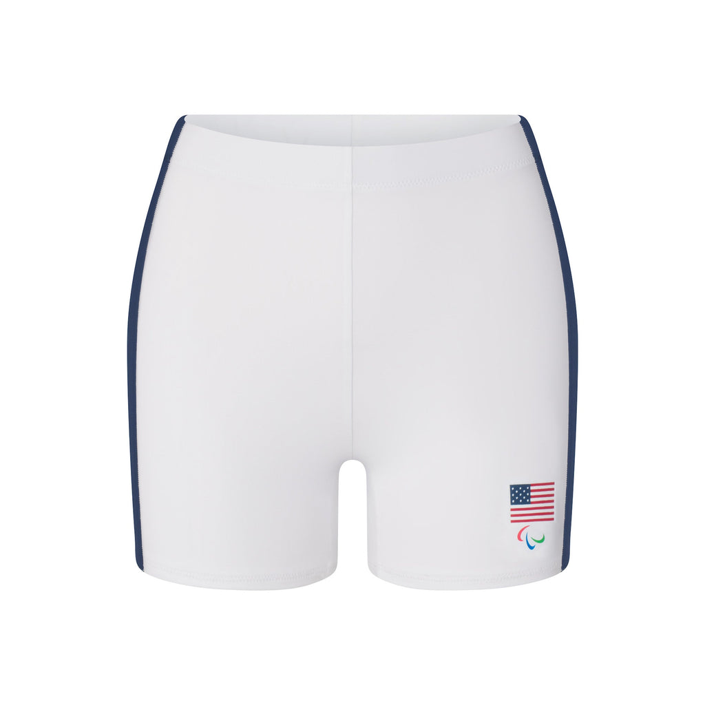 SKIMS FOR TEAM USA SIGNATURE SWIM PARALYMPIC MID WAIST SHORT | WHITE