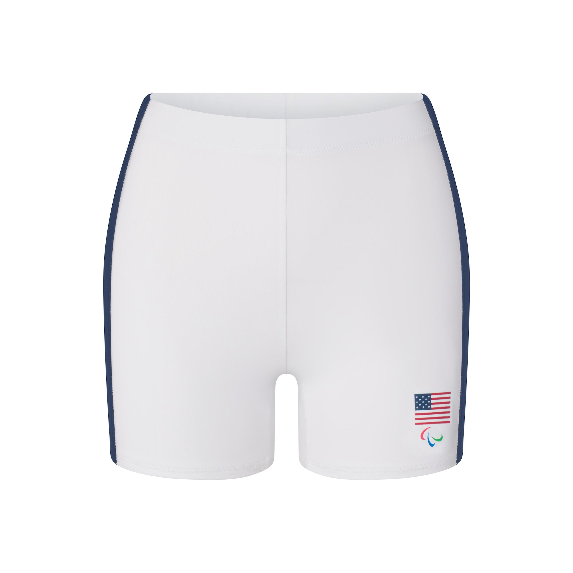SKIMS FOR TEAM USA SIGNATURE SWIM PARALYMPIC MID WAIST SHORT | WHITE