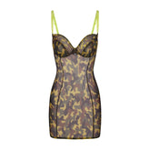 ULTRA FINE MESH PICOT MINI DRESS | DAFFODIL CAMO