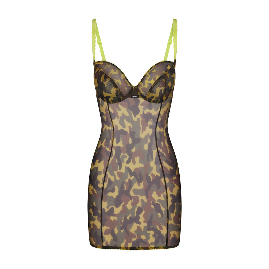 ULTRA FINE MESH PICOT MINI DRESS | DAFFODIL CAMO