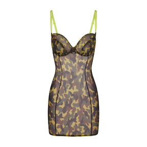 ULTRA FINE MESH PICOT MINI DRESS | DAFFODIL CAMO