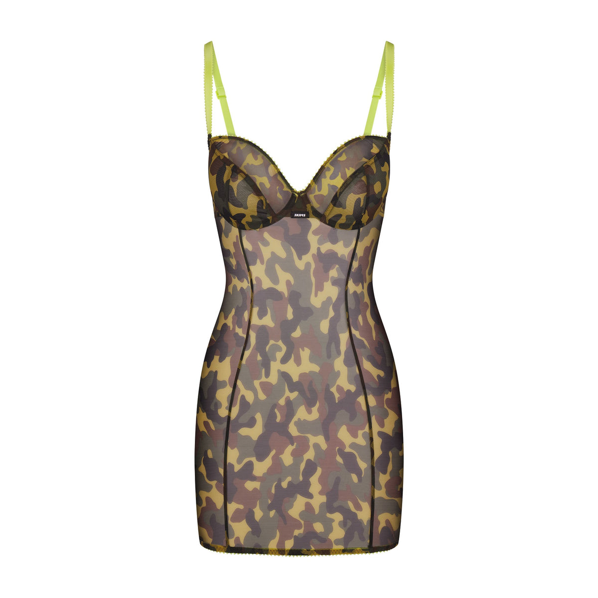 ULTRA FINE MESH PICOT MINI DRESS | DAFFODIL CAMO
