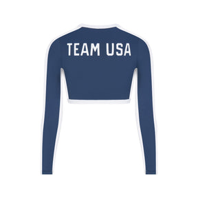 SKIMS FOR TEAM USA SIGNATURE SWIM OLYMPIC LONG SLEEVE CROPPED T-SHIRT | NAVY