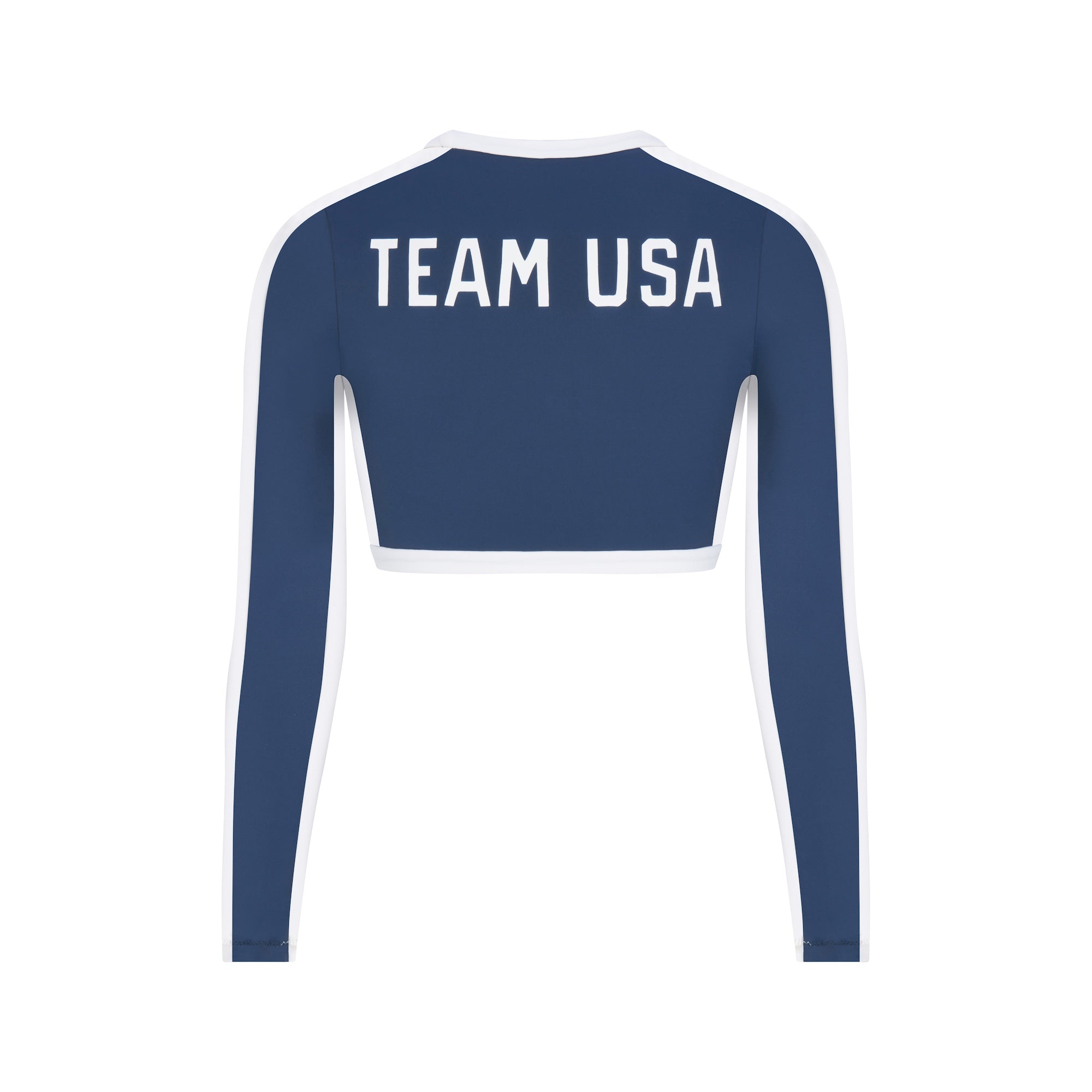 SKIMS FOR TEAM USA SIGNATURE SWIM OLYMPIC LONG SLEEVE CROPPED T-SHIRT | NAVY