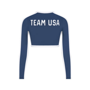 SKIMS FOR TEAM USA SIGNATURE SWIM PARALYMPIC LONG SLEEVE CROPPED T-SHIRT | NAVY