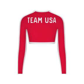SKIMS FOR TEAM USA SIGNATURE SWIM PARALYMPIC LONG SLEEVE CROPPED T-SHIRT | RED