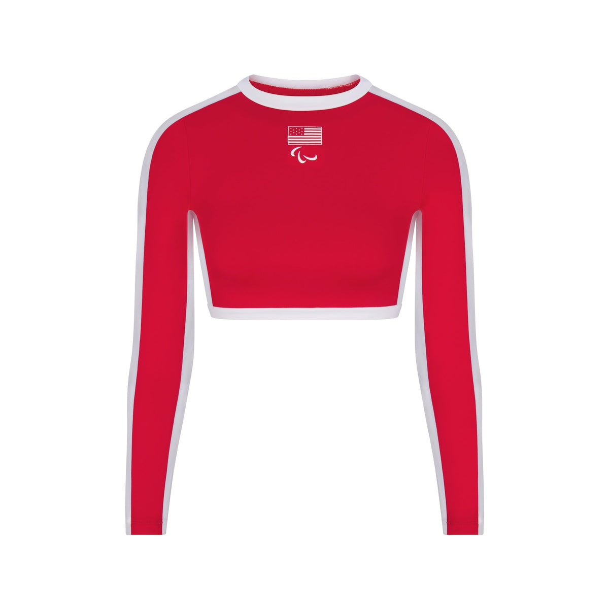 SKIMS FOR TEAM USA SIGNATURE SWIM PARALYMPIC LONG SLEEVE CROPPED T-SHIRT | RED