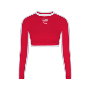 SKIMS FOR TEAM USA SIGNATURE SWIM PARALYMPIC LONG SLEEVE CROPPED T-SHIRT | RED