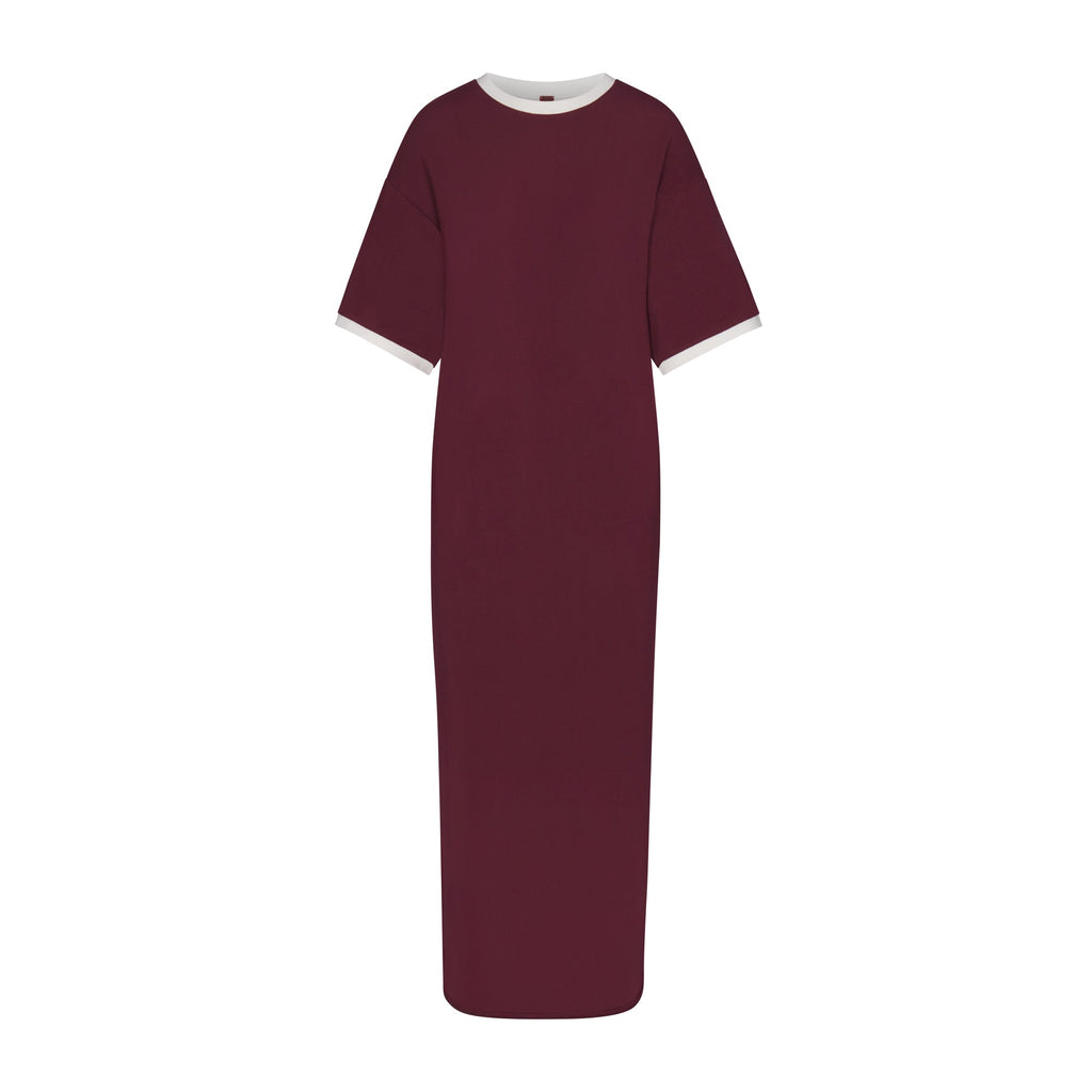 SOFT LOUNGE RINGER T-SHIRT LONG DRESS | MAROON