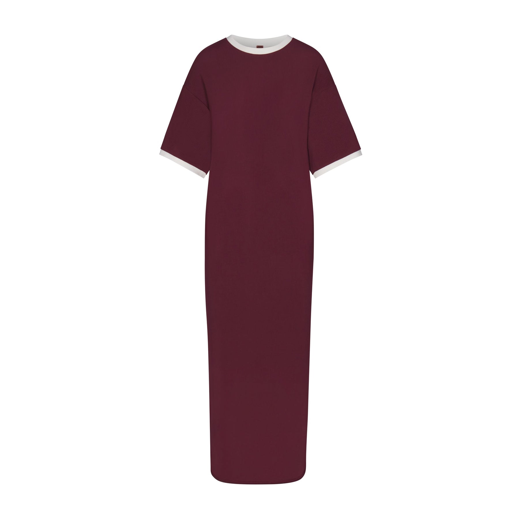 SOFT LOUNGE RINGER T-SHIRT LONG DRESS | MAROON