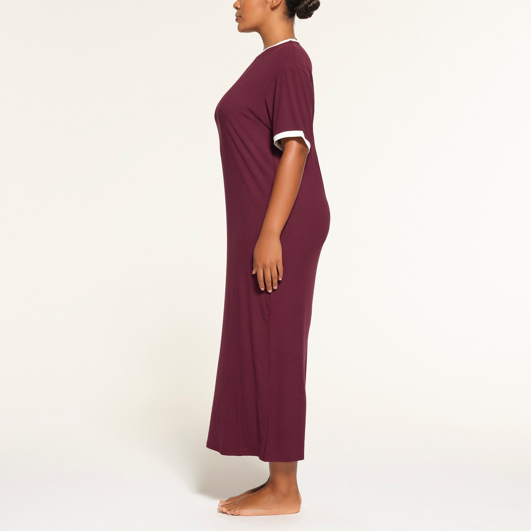 SOFT LOUNGE RINGER T-SHIRT LONG DRESS | MAROON