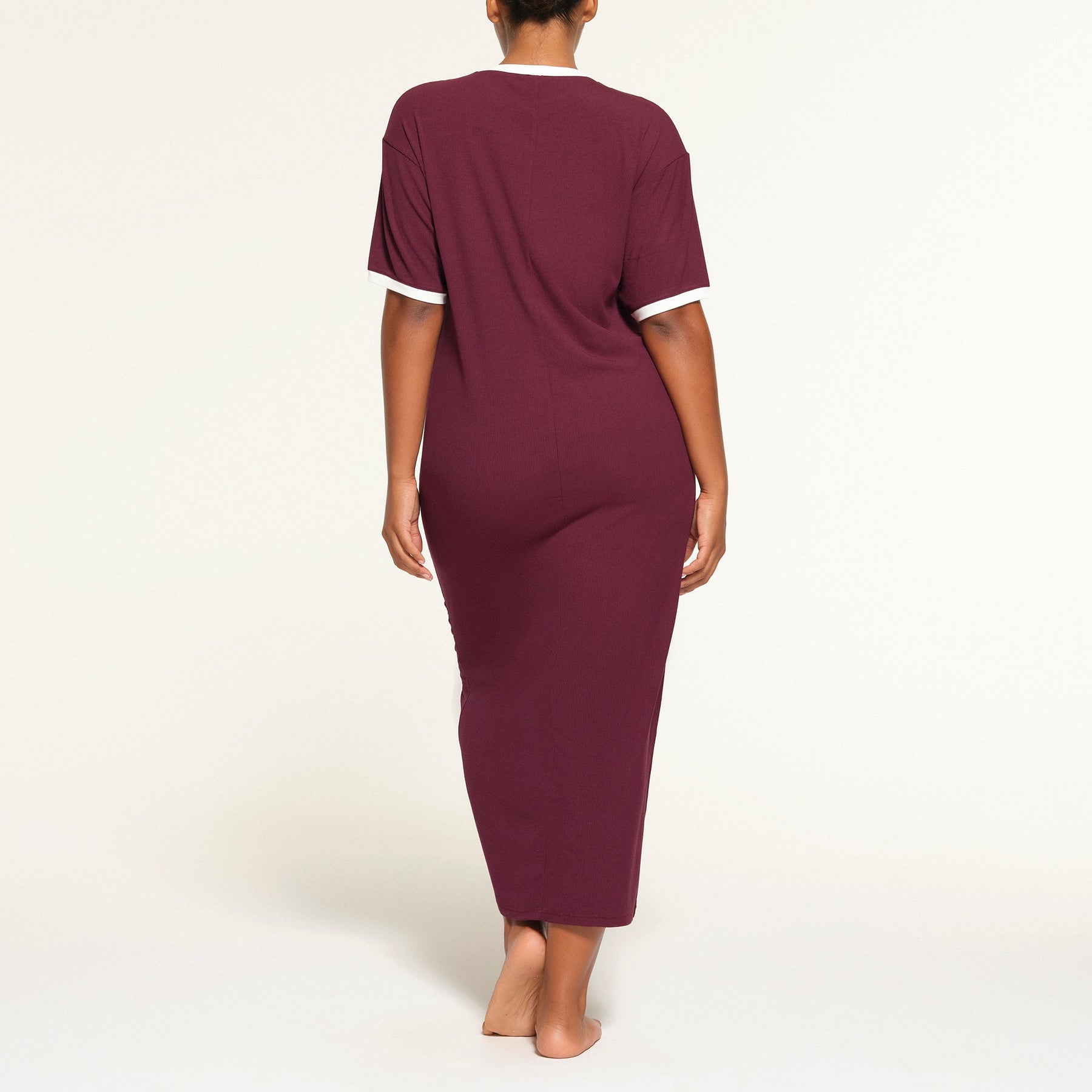 SOFT LOUNGE RINGER T-SHIRT LONG DRESS | MAROON