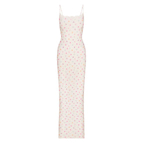 FITS EVERYBODY LACE LONG SLIP DRESS | MARBLE CANDY HEART PRINT