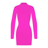 SOFT SMOOTHING SEAMLESS TURTLENECK MINI DRESS | FUCHSIA