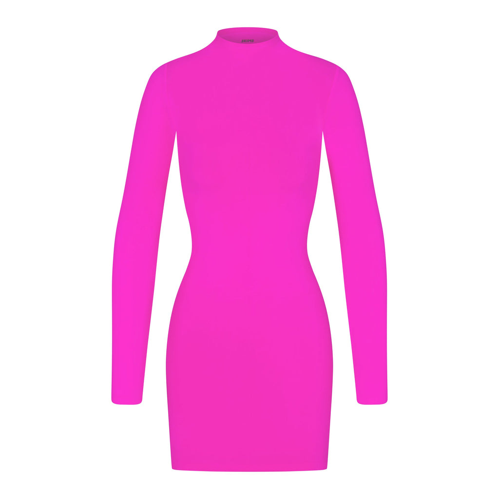 SOFT SMOOTHING SEAMLESS TURTLENECK MINI DRESS | FUCHSIA