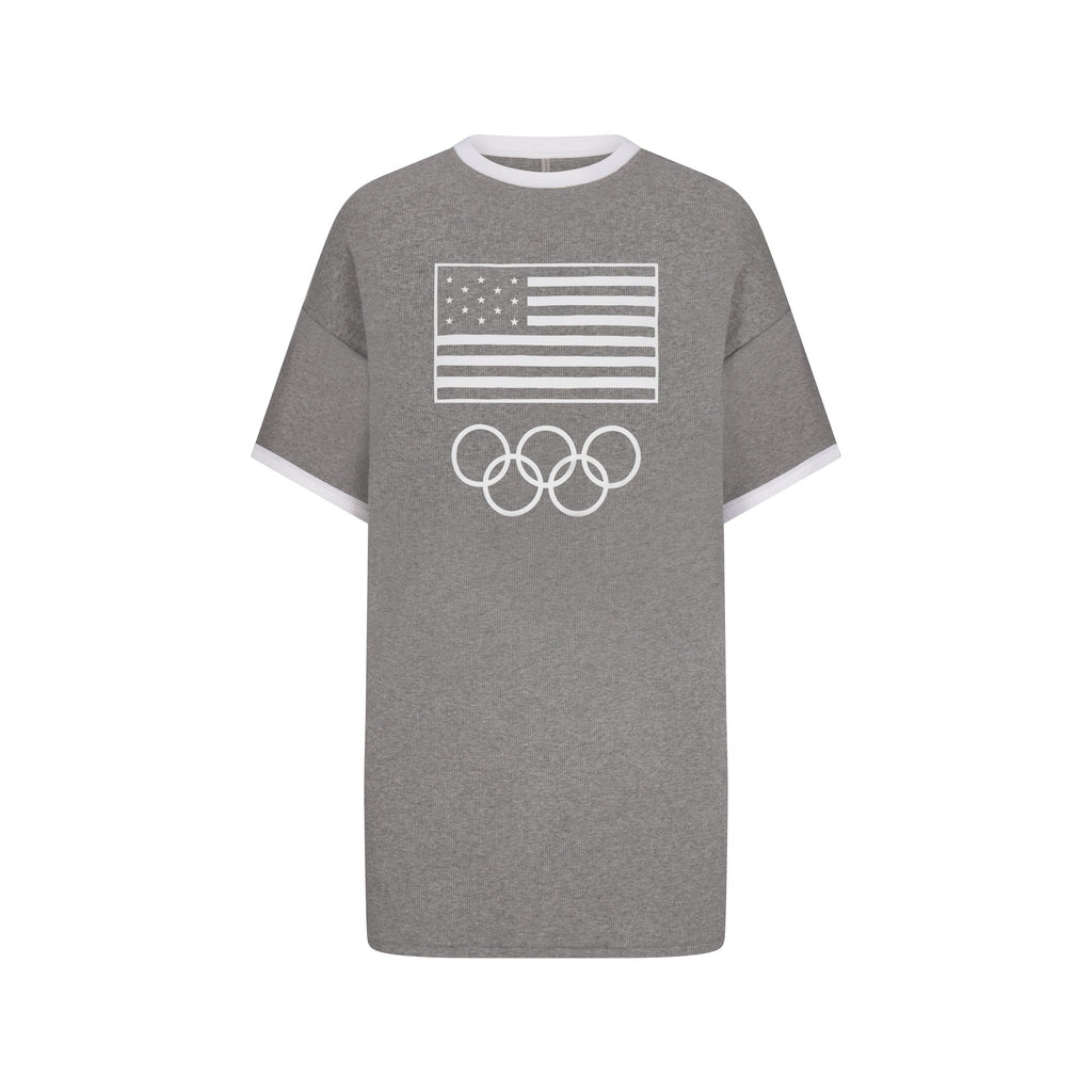 SKIMS FOR TEAM USA COTTON RIB OLYMPIC T-SHIRT MINI DRESS | HEATHER GREY