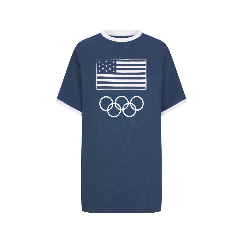 SKIMS FOR TEAM USA COTTON RIB OLYMPIC T-SHIRT MINI DRESS | NAVY