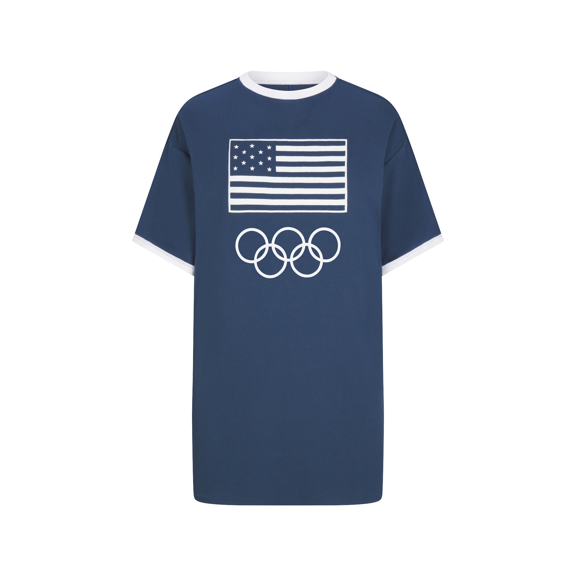 SKIMS FOR TEAM USA COTTON RIB OLYMPIC T-SHIRT MINI DRESS | NAVY