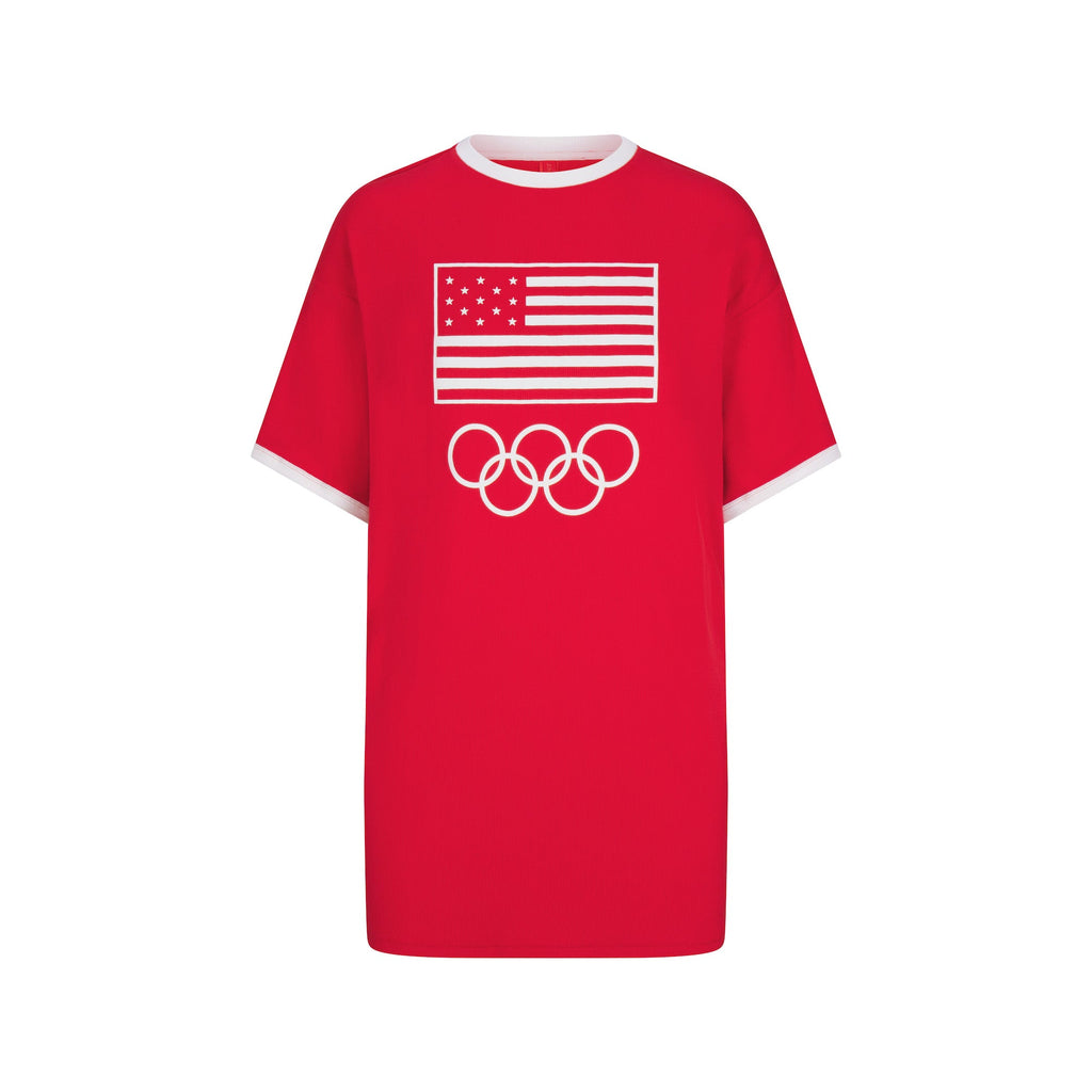 SKIMS FOR TEAM USA COTTON RIB OLYMPIC T-SHIRT MINI DRESS | RED