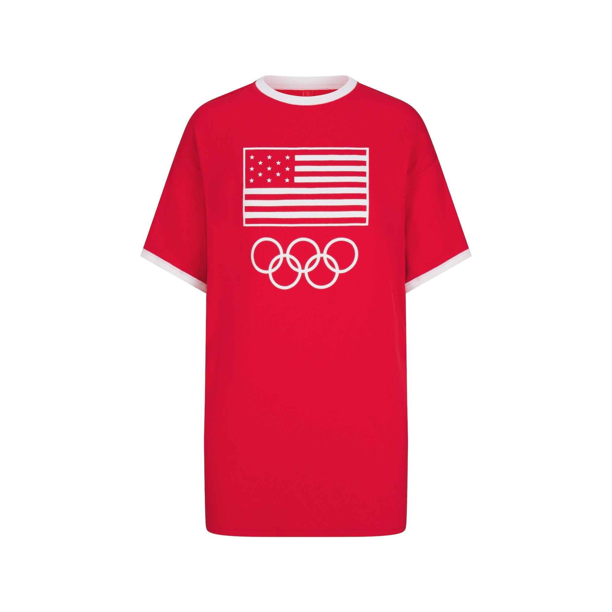 SKIMS FOR TEAM USA COTTON RIB OLYMPIC T-SHIRT MINI DRESS | RED