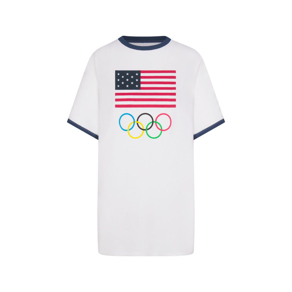 SKIMS FOR TEAM USA COTTON RIB OLYMPIC T-SHIRT MINI DRESS | WHITE