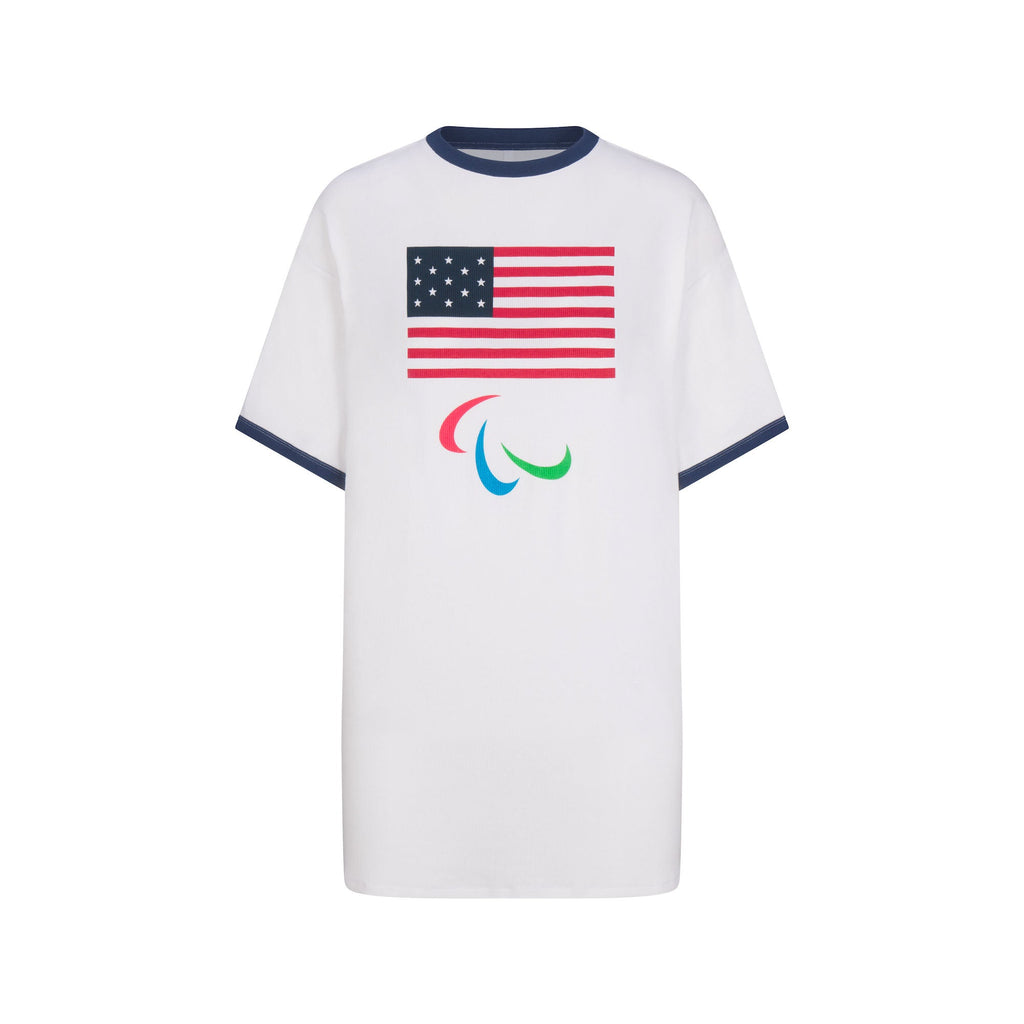 SKIMS FOR TEAM USA COTTON RIB PARALYMPIC T-SHIRT MINI DRESS | WHITE