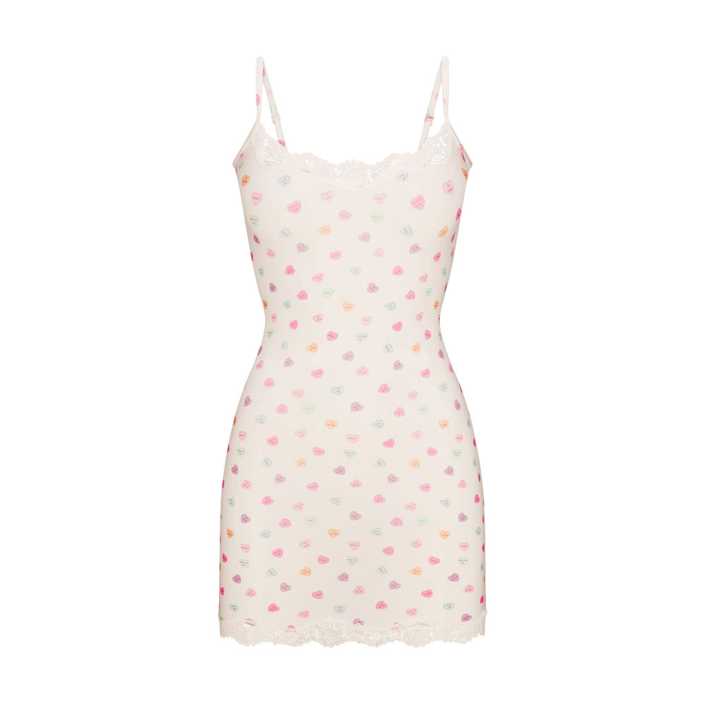 FITS EVERYBODY LACE SLIP DRESS | MARBLE CANDY HEART PRINT