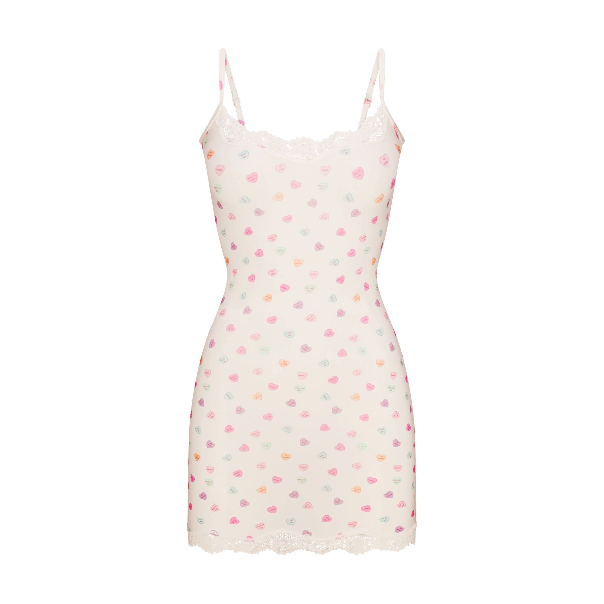 FITS EVERYBODY LACE SLIP DRESS | MARBLE CANDY HEART PRINT