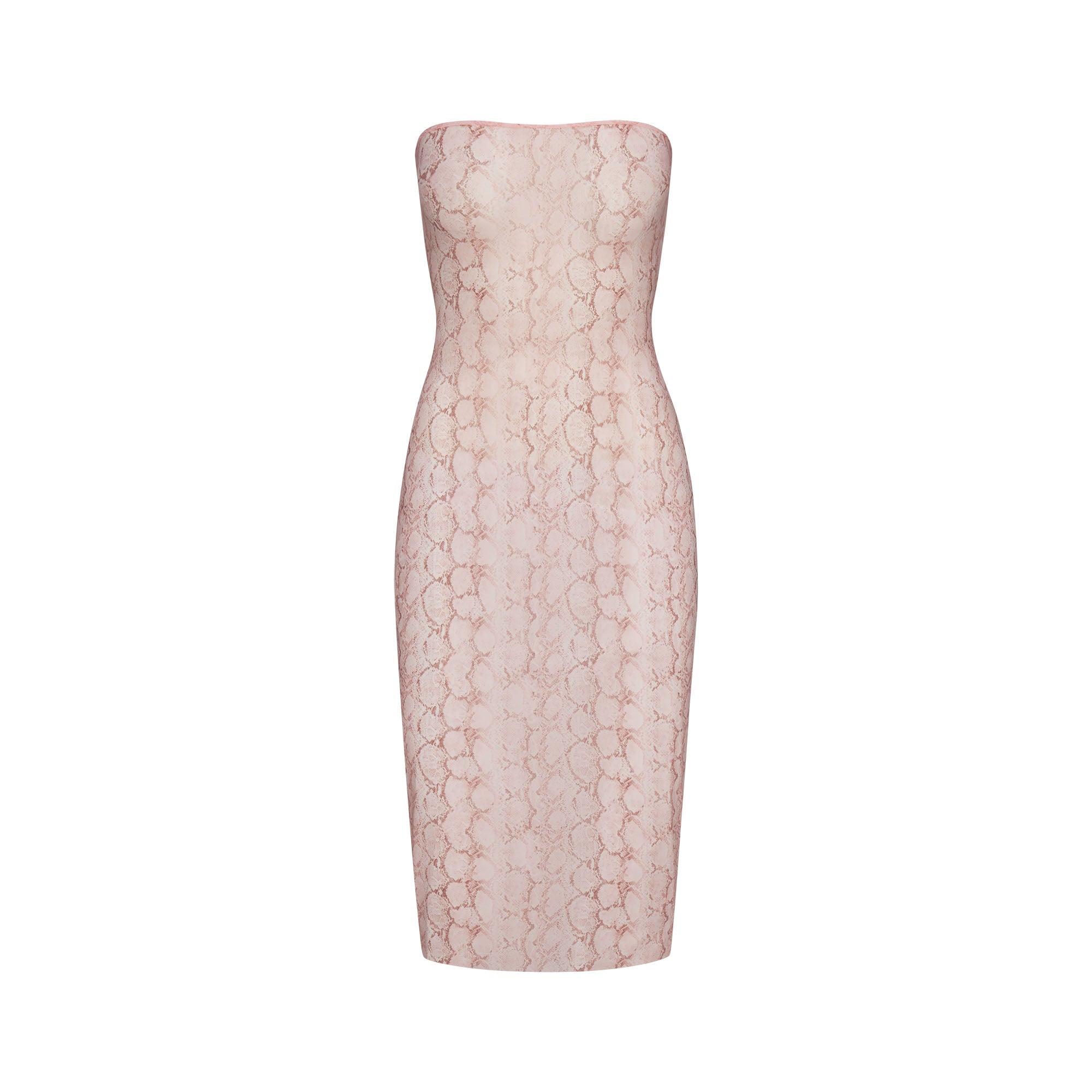 MILKY SHEER MIDI TUBE DRESS | ROSE PASTEL SNAKE PRINT