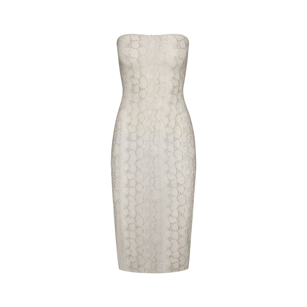 MILKY SHEER MIDI TUBE DRESS | STONE PASTEL SNAKE PRINT