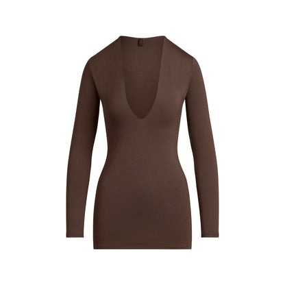 SMOOTH LAYERS DEEP PLUNGE MINI DRESS | ESPRESSO