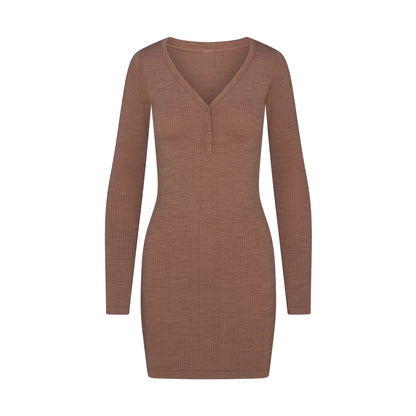 Wool Rib Henley Dress