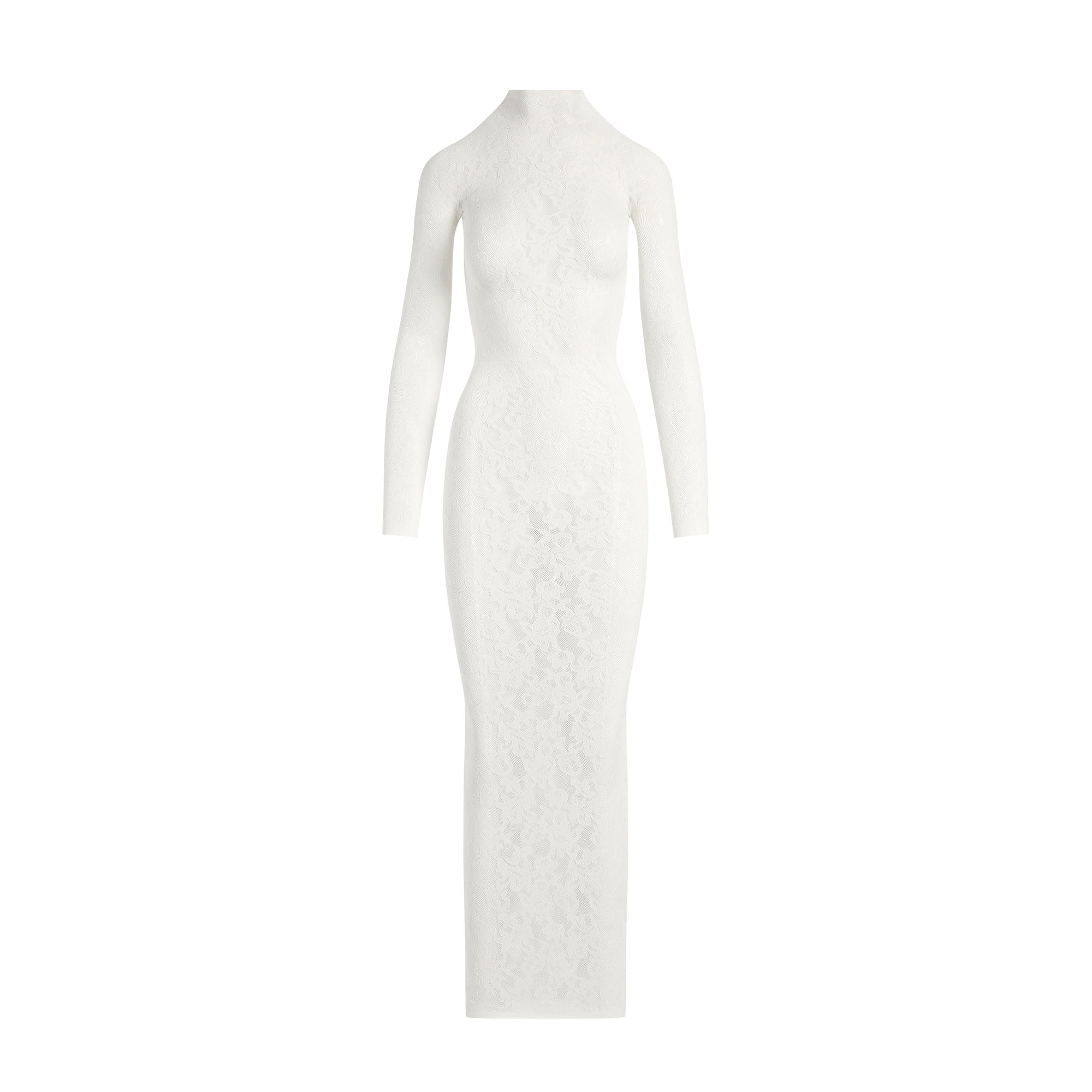 KNIT LACE MOCK NECK DRESS | IVORY