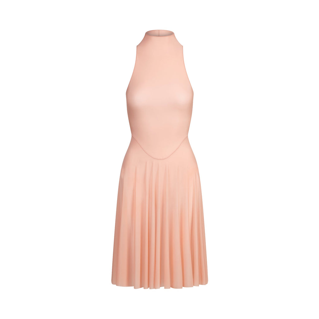 MILKY SHEER HIGH NECK MIDI DRESS | DESERT CLAY