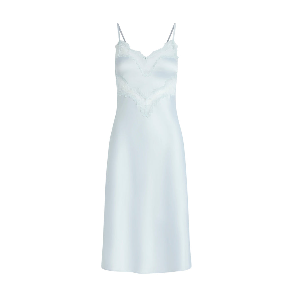 WOVEN SHINE LACE MIDI SLIP DRESS | CLOUD