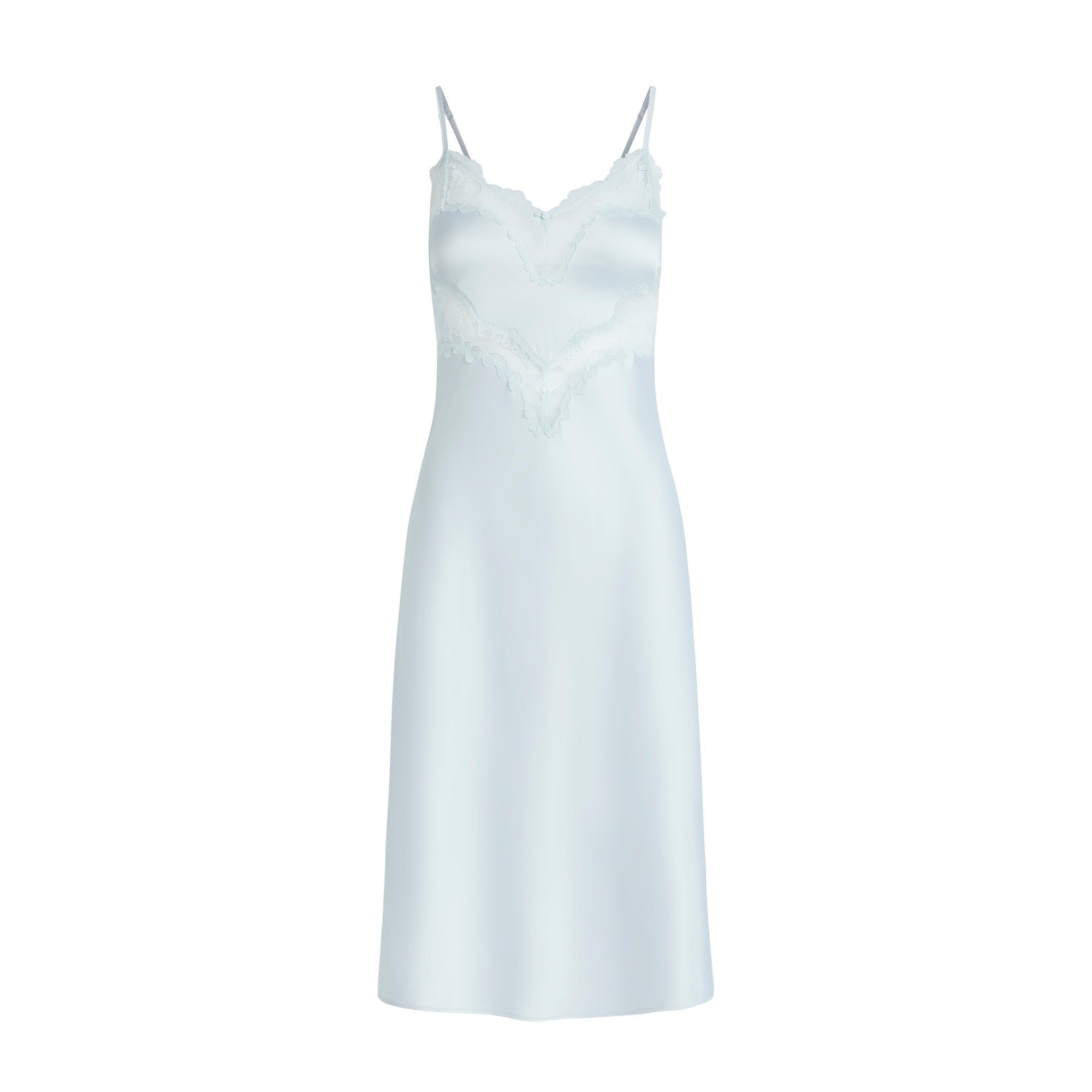 WOVEN SHINE LACE MIDI SLIP DRESS | CLOUD