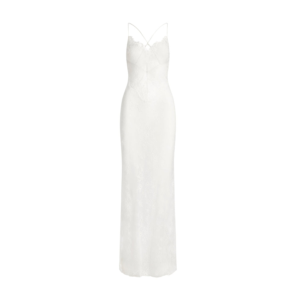 ULTRA FINE LACE LOW BACK LONG DRESS | MARBLE