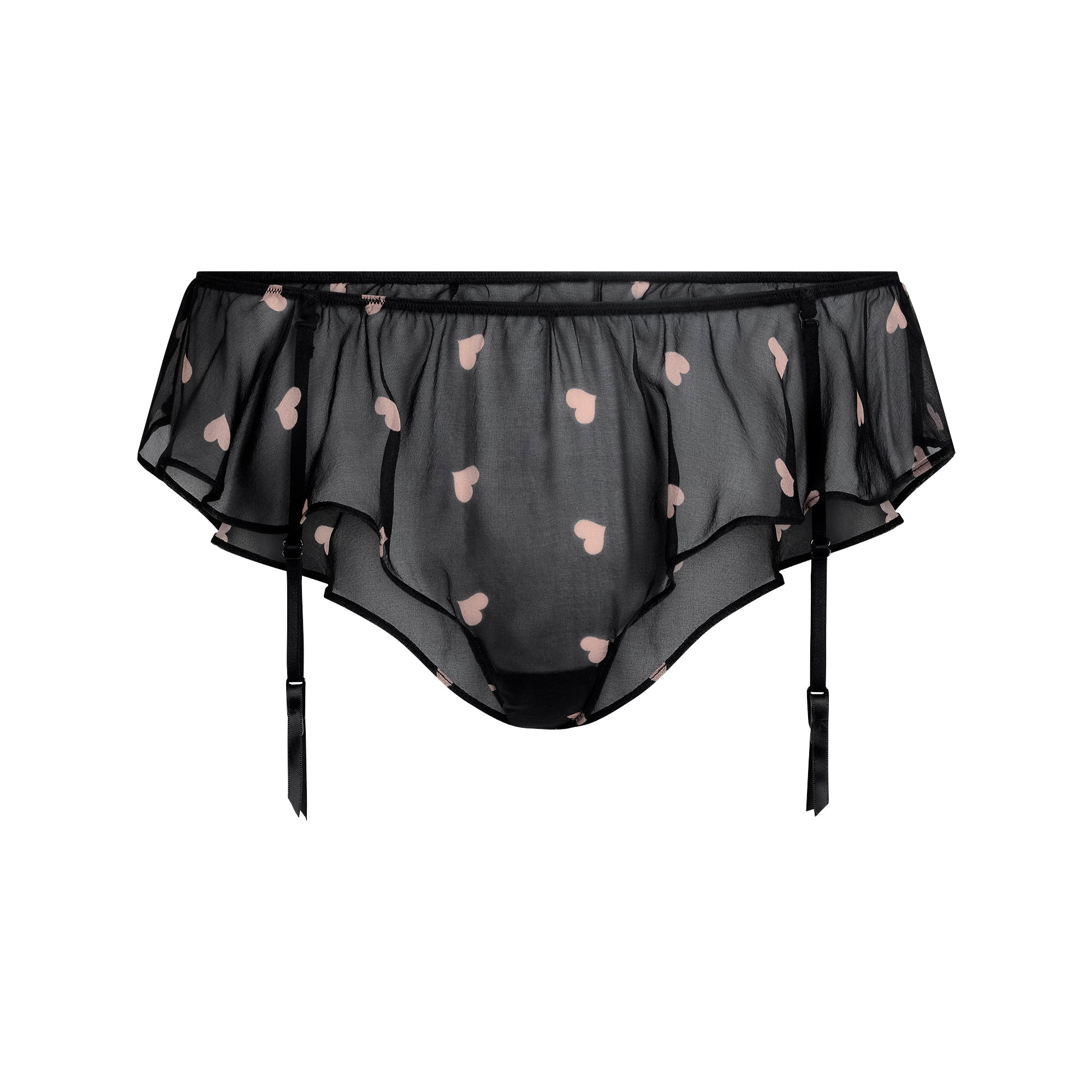 SKIMS ROMANCE BABYDOLL TOP AND GARTER HIPSTER SET | OBSIDIAN SPACED HEARTS